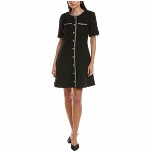 CeCe tweed black Jeweled button dress